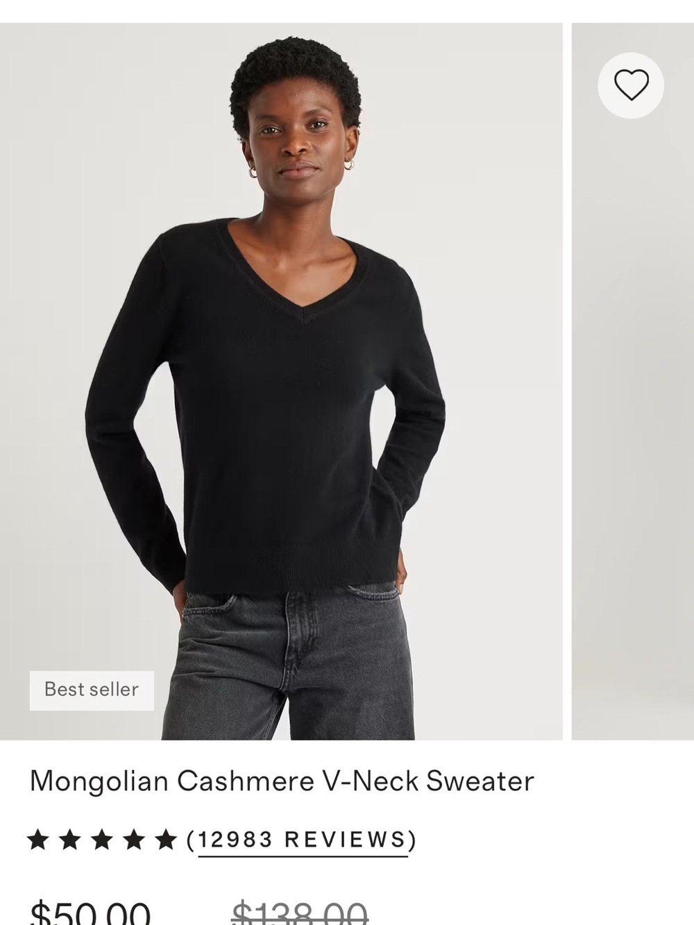 Quince Black V-Neck Cashmere Sweater